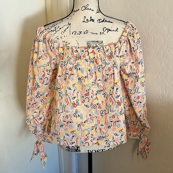 Nordstrom By Cristina Martinez Poet Print Textured Top Cottage Core Boho Modern - Picture 5 of 12